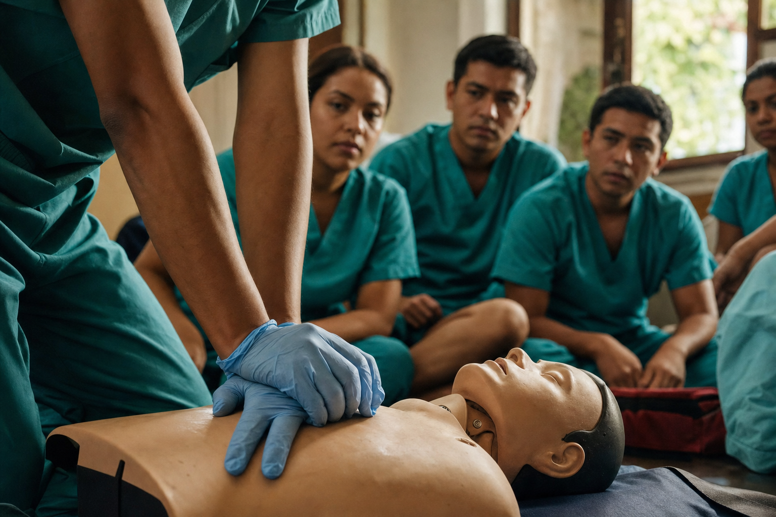 Emergency-care training simulation session in Latin America